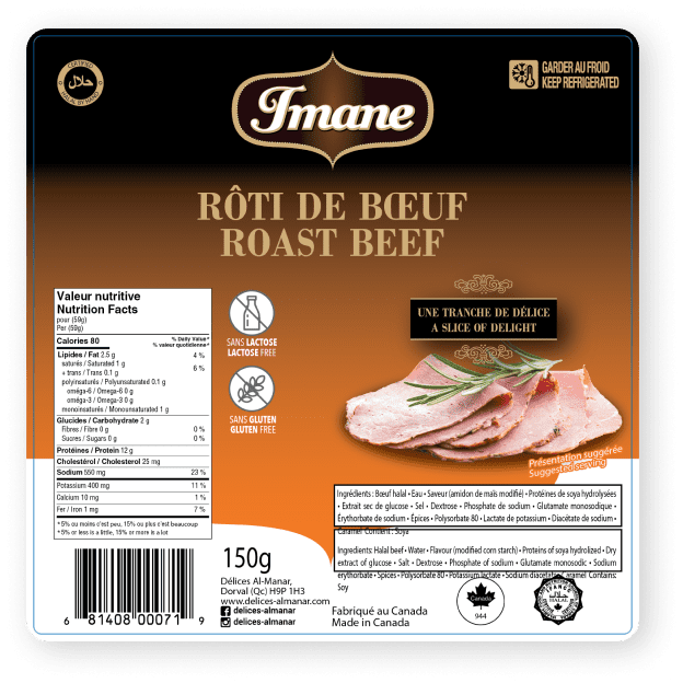 étiquette de produit de rôti de boeuf halal